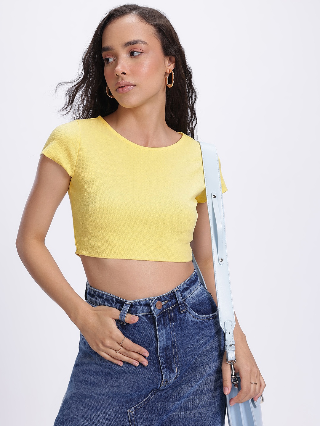 

glitchez Hello Sunshine Crinkle Effect Crop Top, Yellow