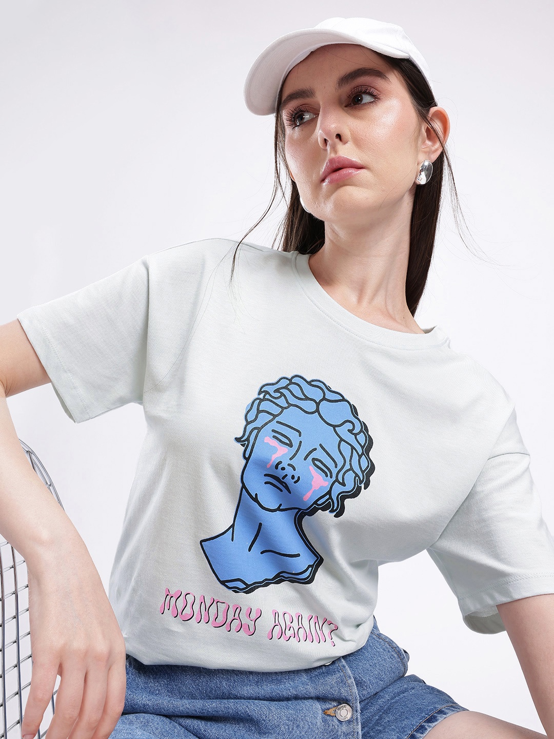 

glitchez Monday Blues Relaxed Graphic Printed T-shirt, Blue