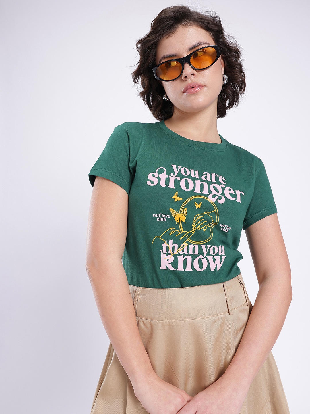 

glitchez Modern Vibe Graphic Printed T-shirt, Green