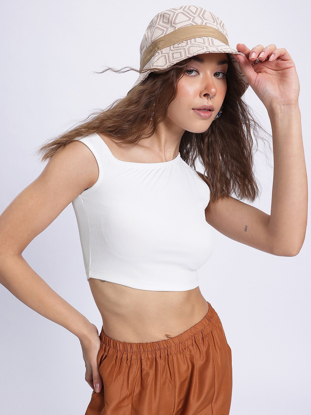

glitchez Asymmetric Allure Ribbed Crop Top, White