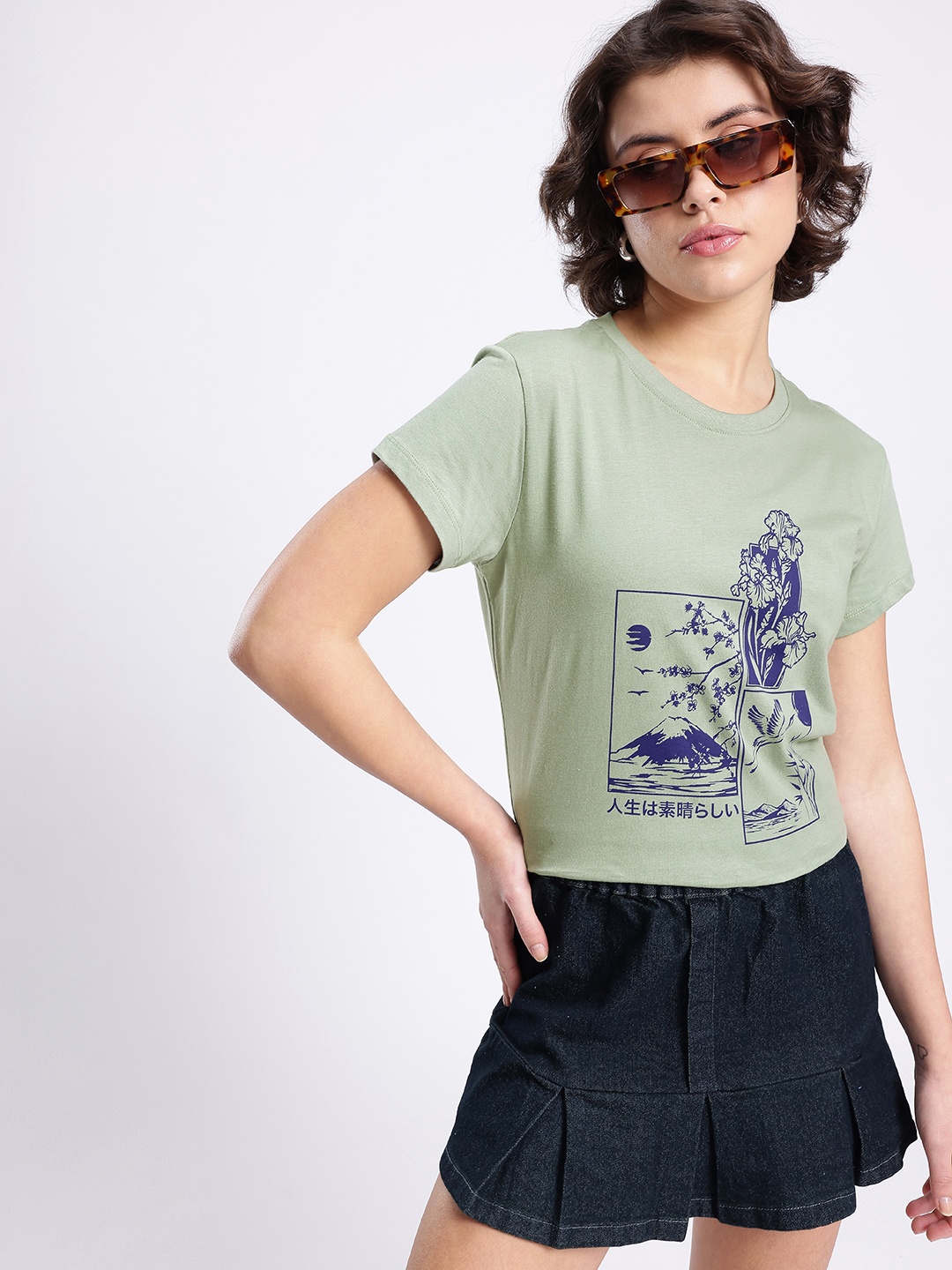 

glitchez Street Chic Graphic Printed T-shirt, Green