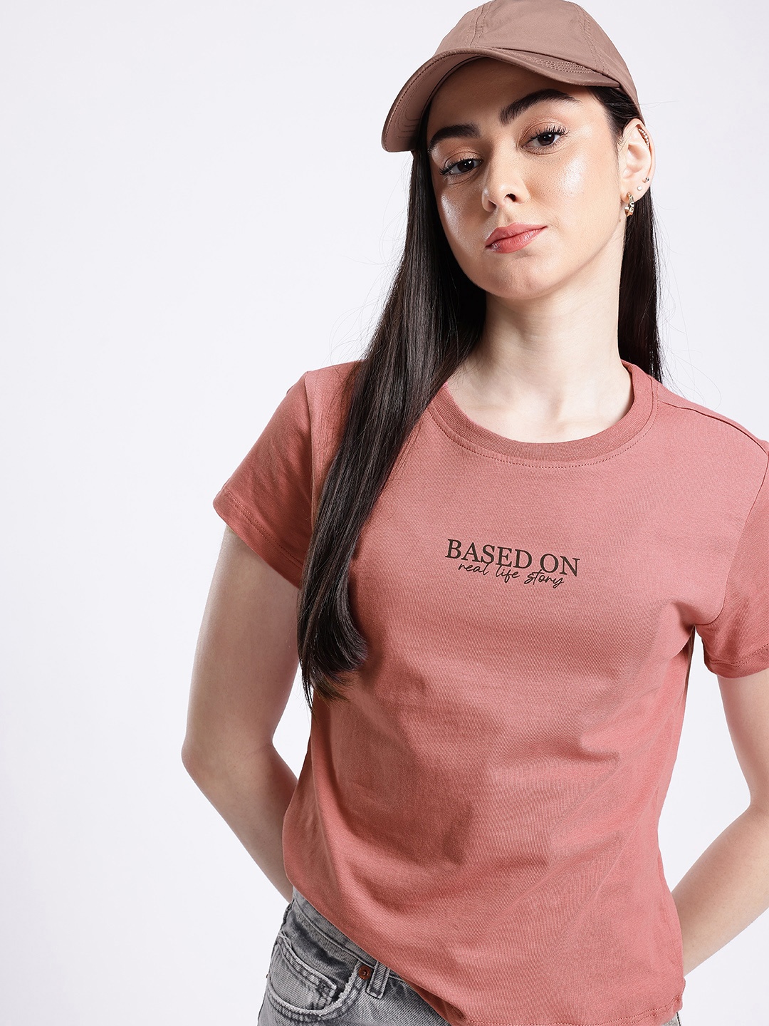 

glitchez Real Life Vibes Printed T-shirt, Rose