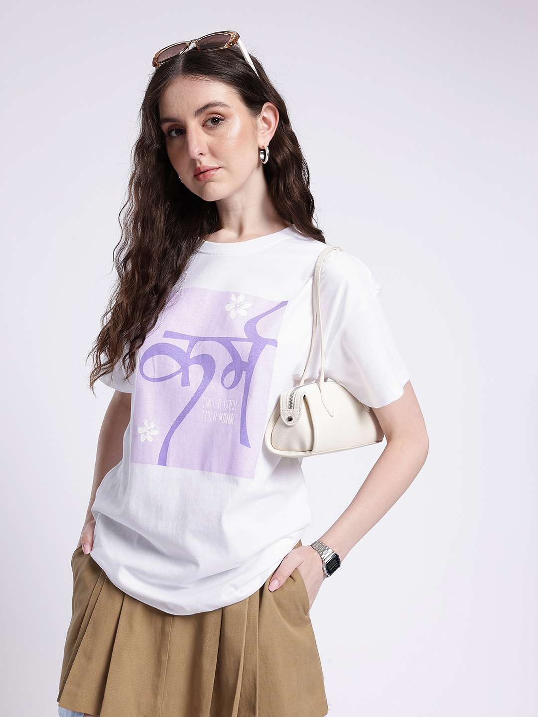 

glitchez Downtown Vibes Printed Oversized T-shirt, White