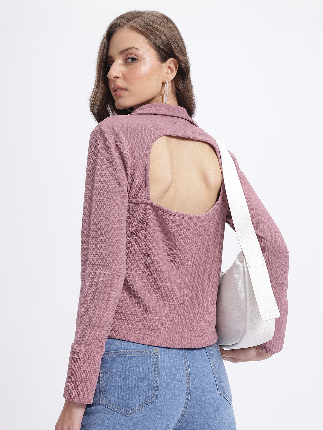 

glitchez Cut-Out Essentials Shirt Style Top, Mauve