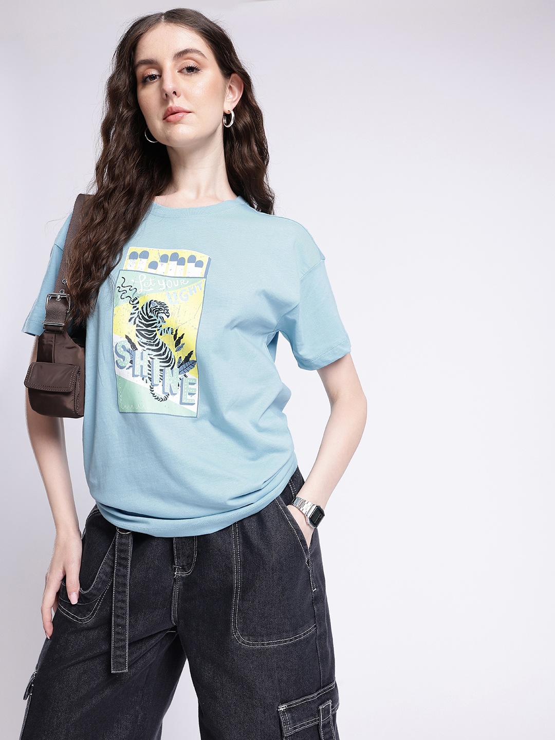 

glitchez Downtown Vibes Printed Oversized T-shirt, Blue