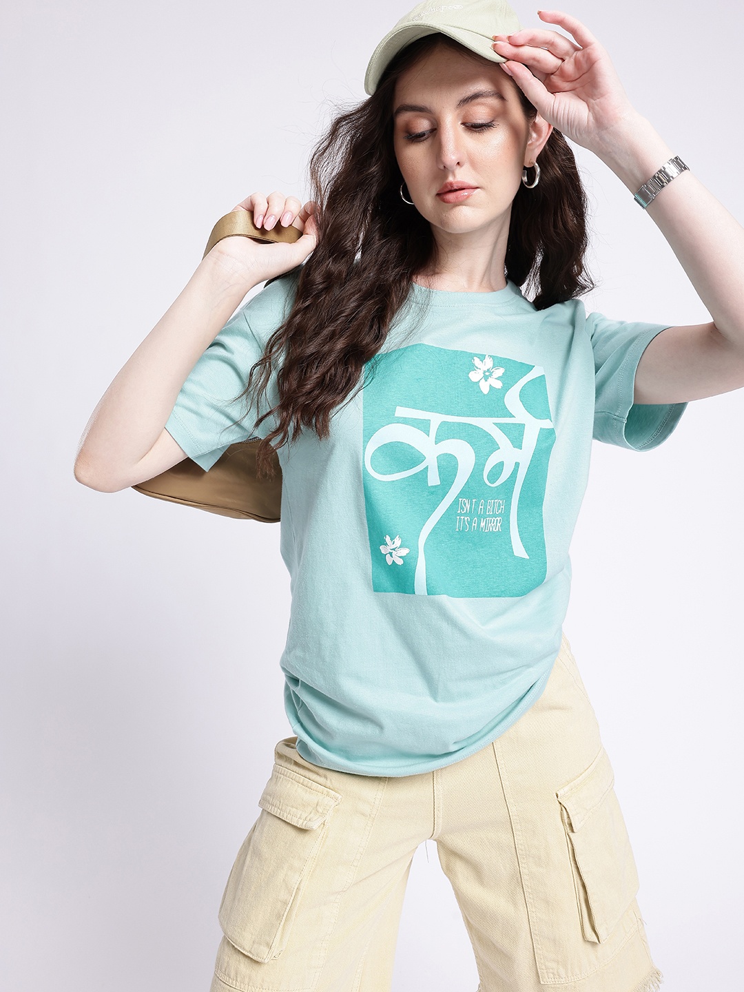 

glitchez Urban Cool Printed Oversized T-shirt, Turquoise blue