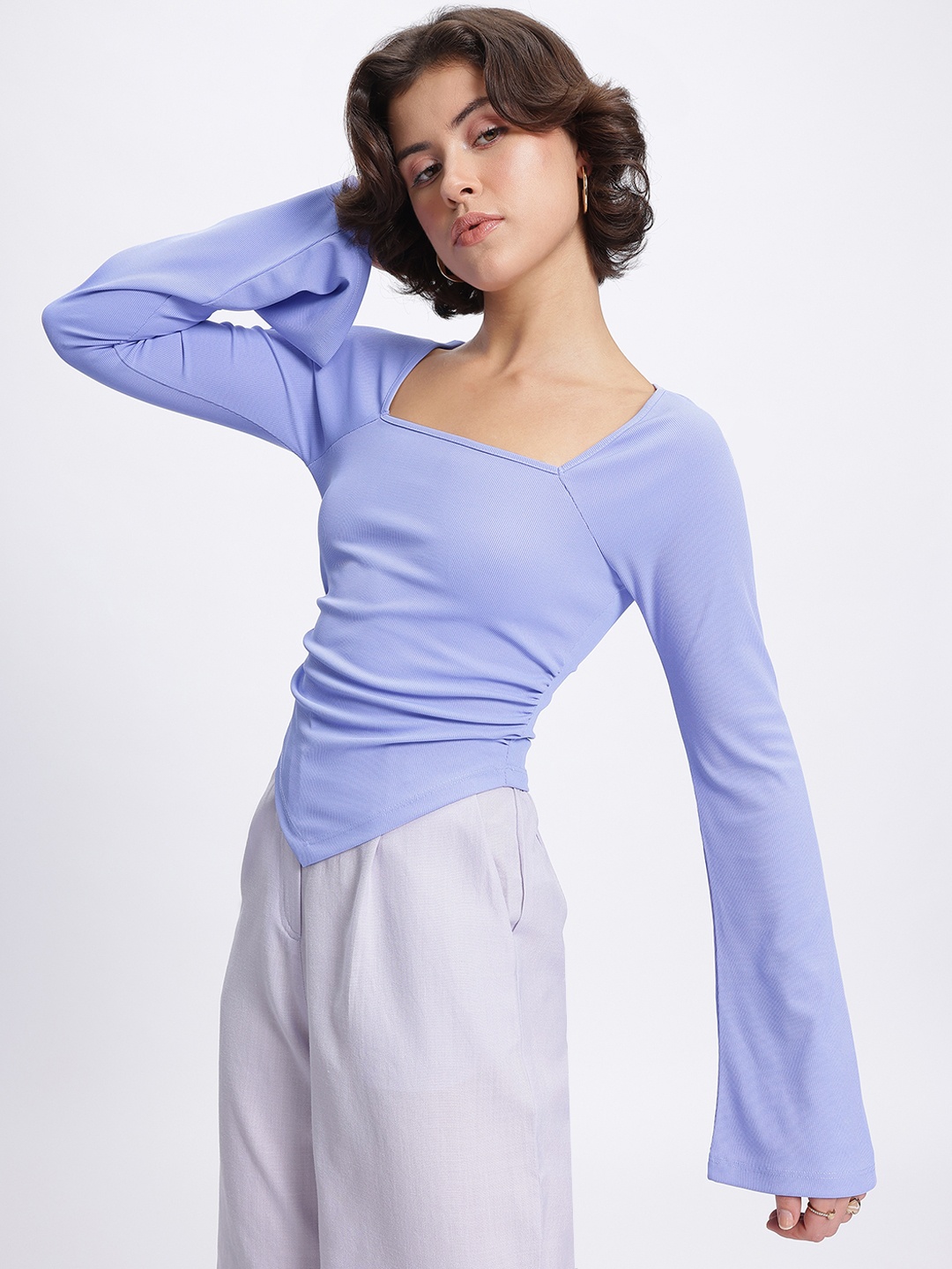 

glitchez Ocean Cool Ruched Raglan Sleeves Top, Blue