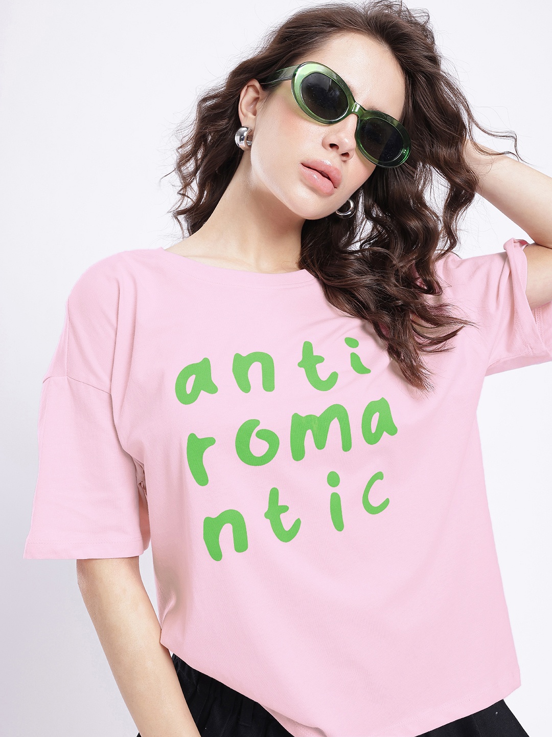 

glitchez Street Savvy Printed Oversized T-shirt, Pink