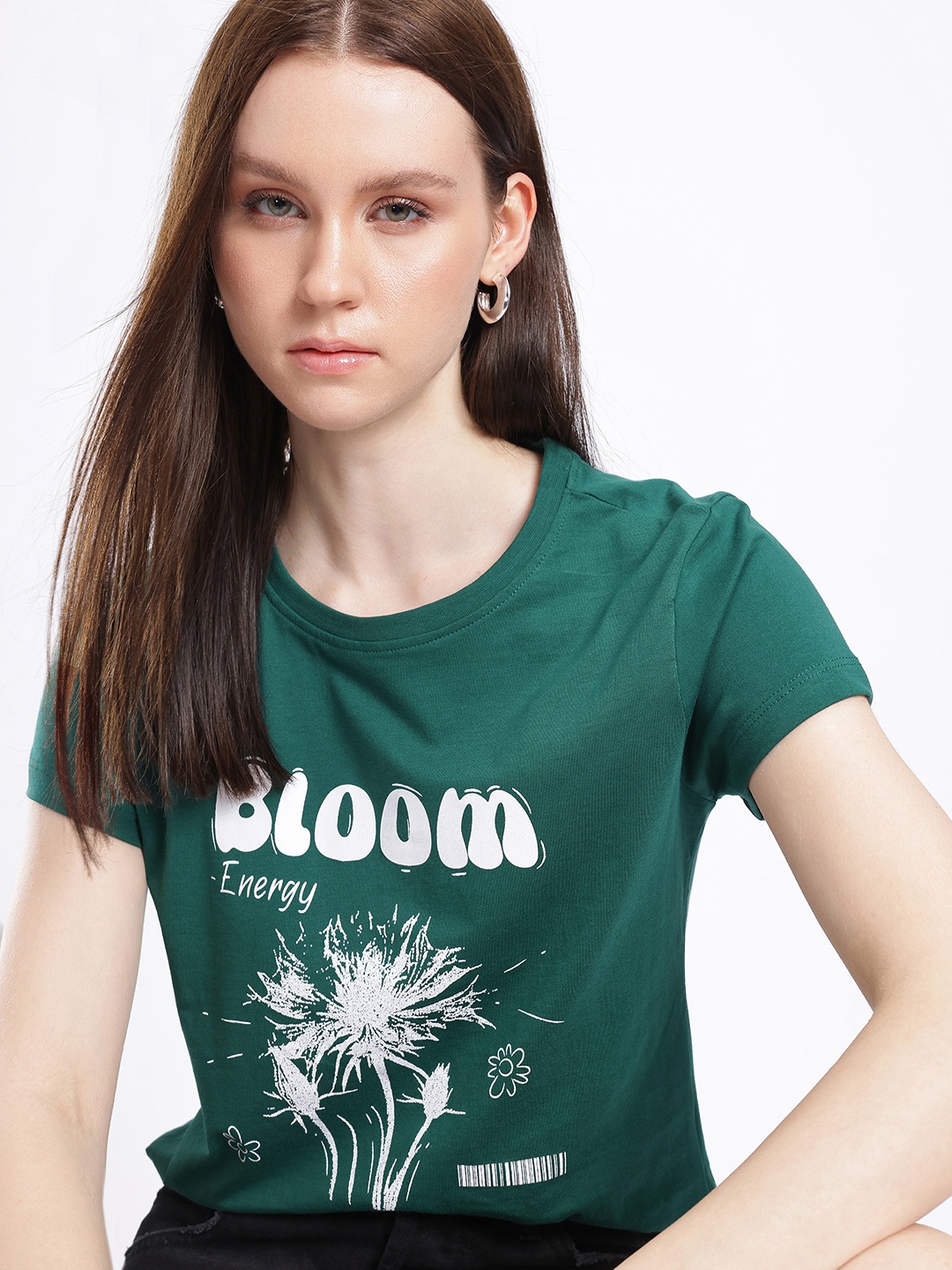 

glitchez Positive Bloom Printed T-shirt, Green