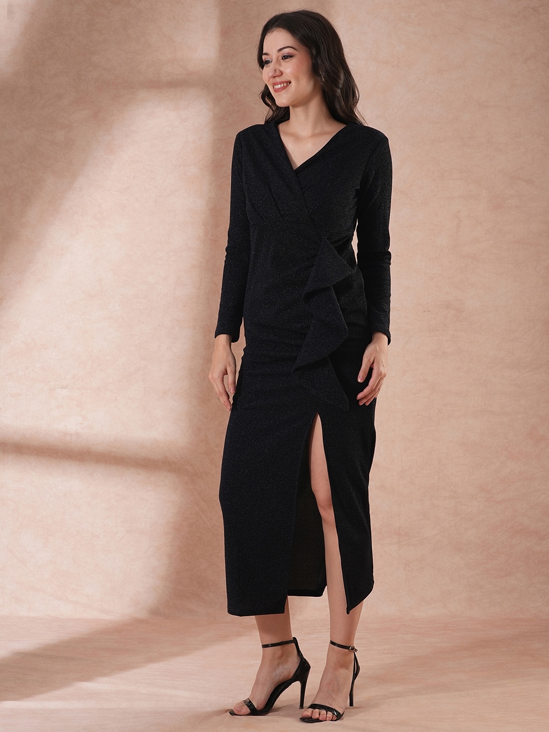 

Globus Women Ruffled V-Neck Maxi Dress, Navy blue