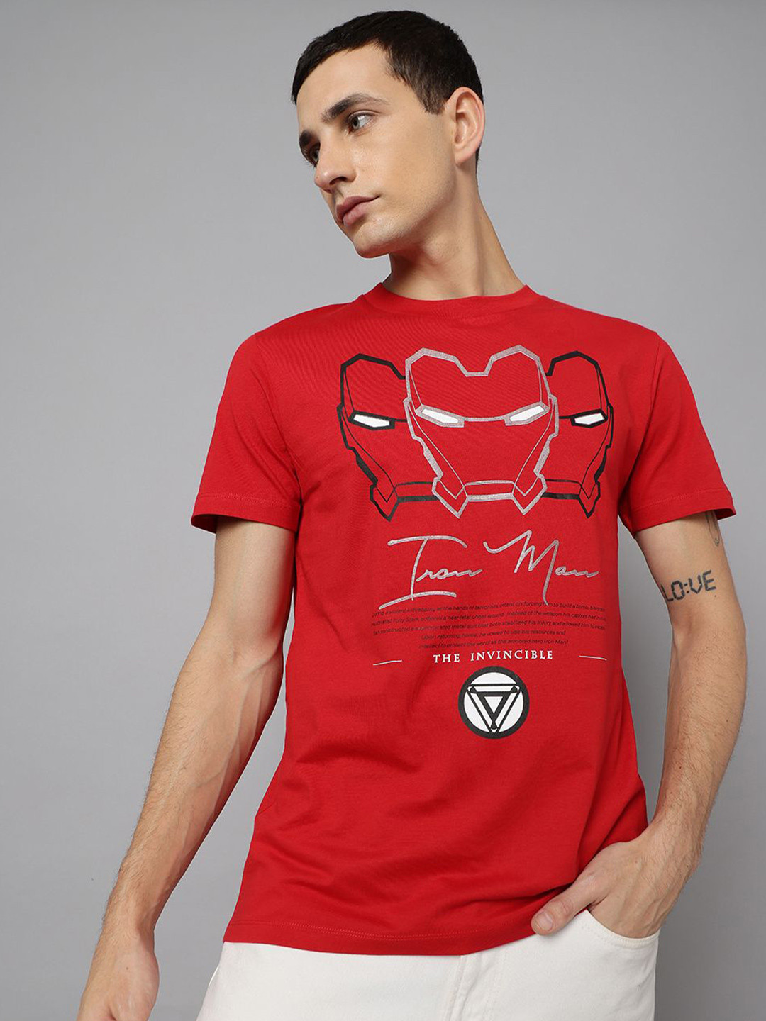 

Free Authority Men Graphic Printed Round Neck Cotton Iron Man T-shirt, Red