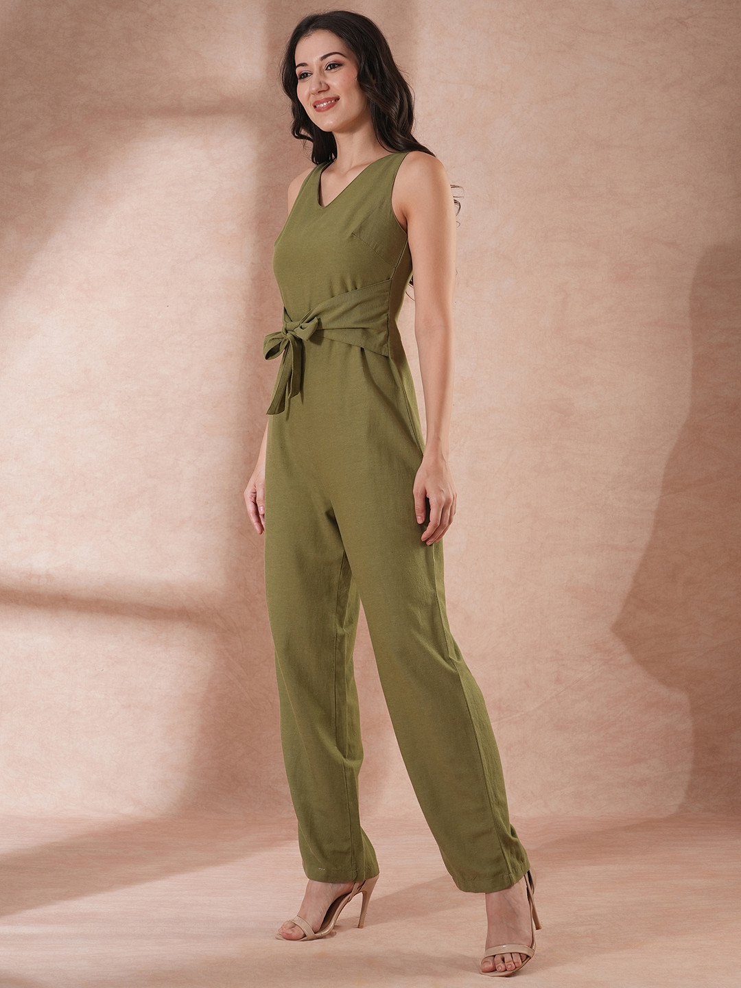 

Globus Women V-Neck Cotton Basic Jumpsuit, Olive
