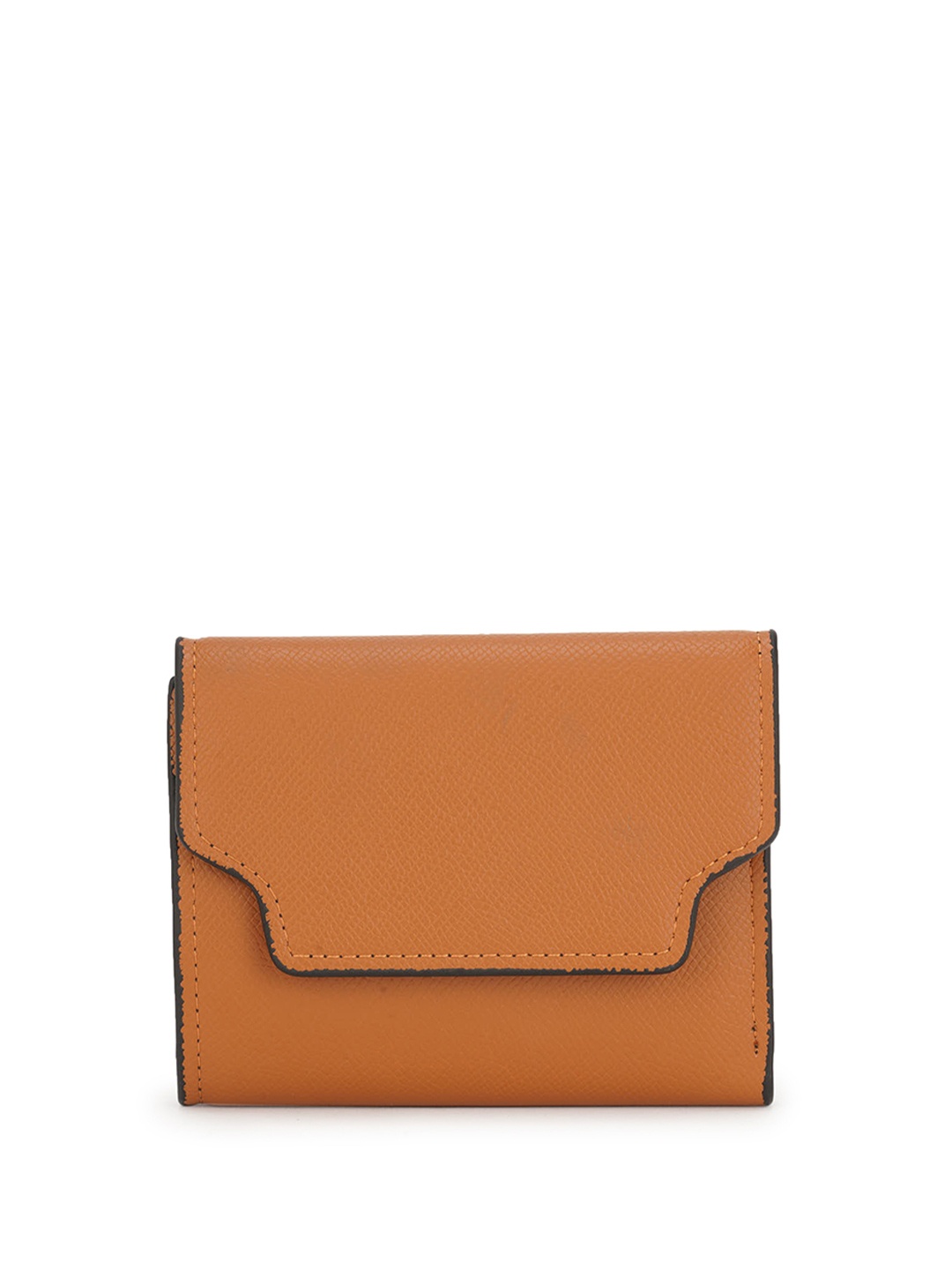 

Globus Vegan Leather Textured Button Closure Three Fold Wallet, Tan