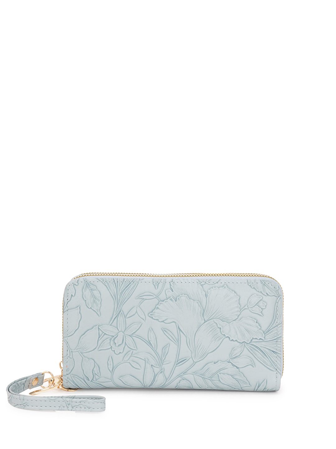 

Globus Vegan Leather Floral Printed Two Compartments Wallet With Zip Coin Pocket, Blue