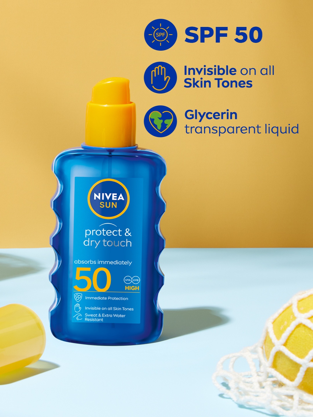 

Nivea Protect & Dry Touch SPF 50 Body Sunscreen Spray - 200ml, Blue