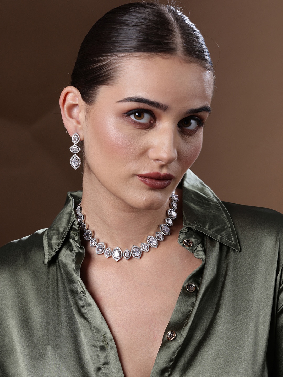 

PANASH Silver-Plated Solitaire Studded Jewellery Set