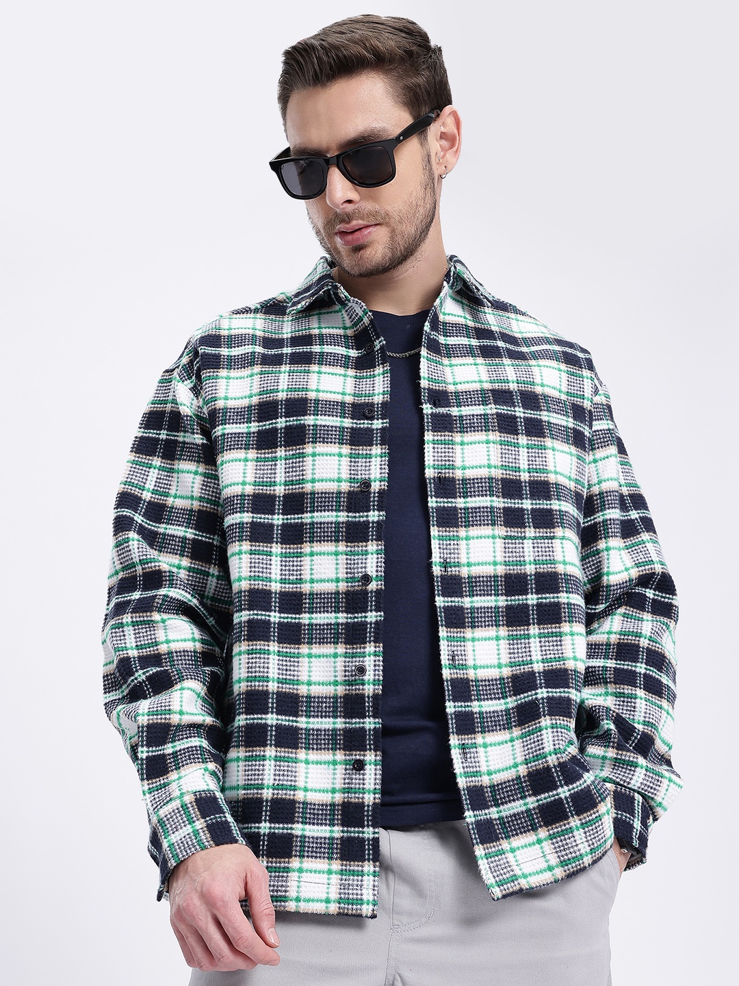 

glitchez Checkered Goals Shacket, Navy blue