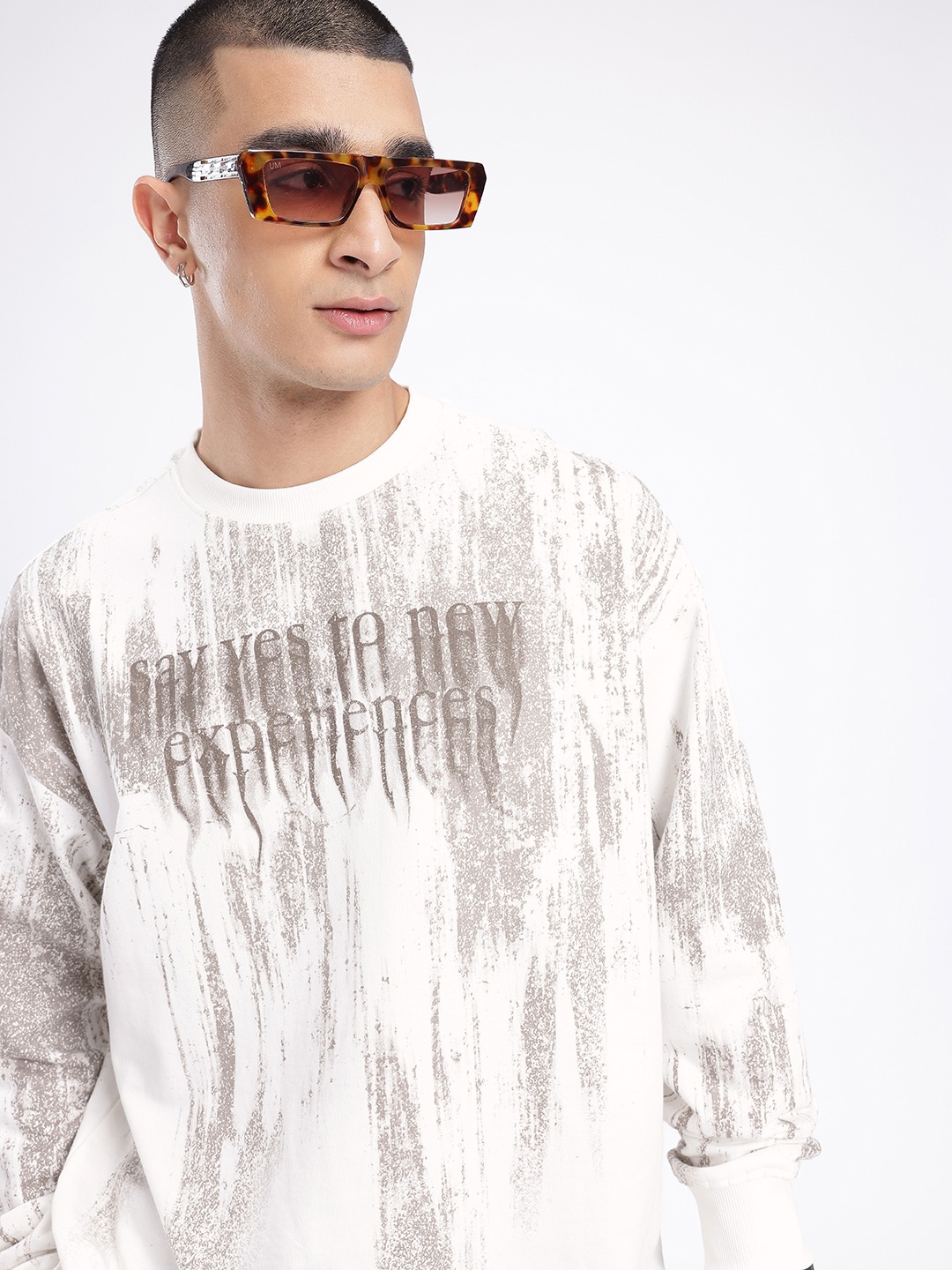 

glitchez Adventure Awaits Printed Cotton Terry Oversized Sweatshirt, White