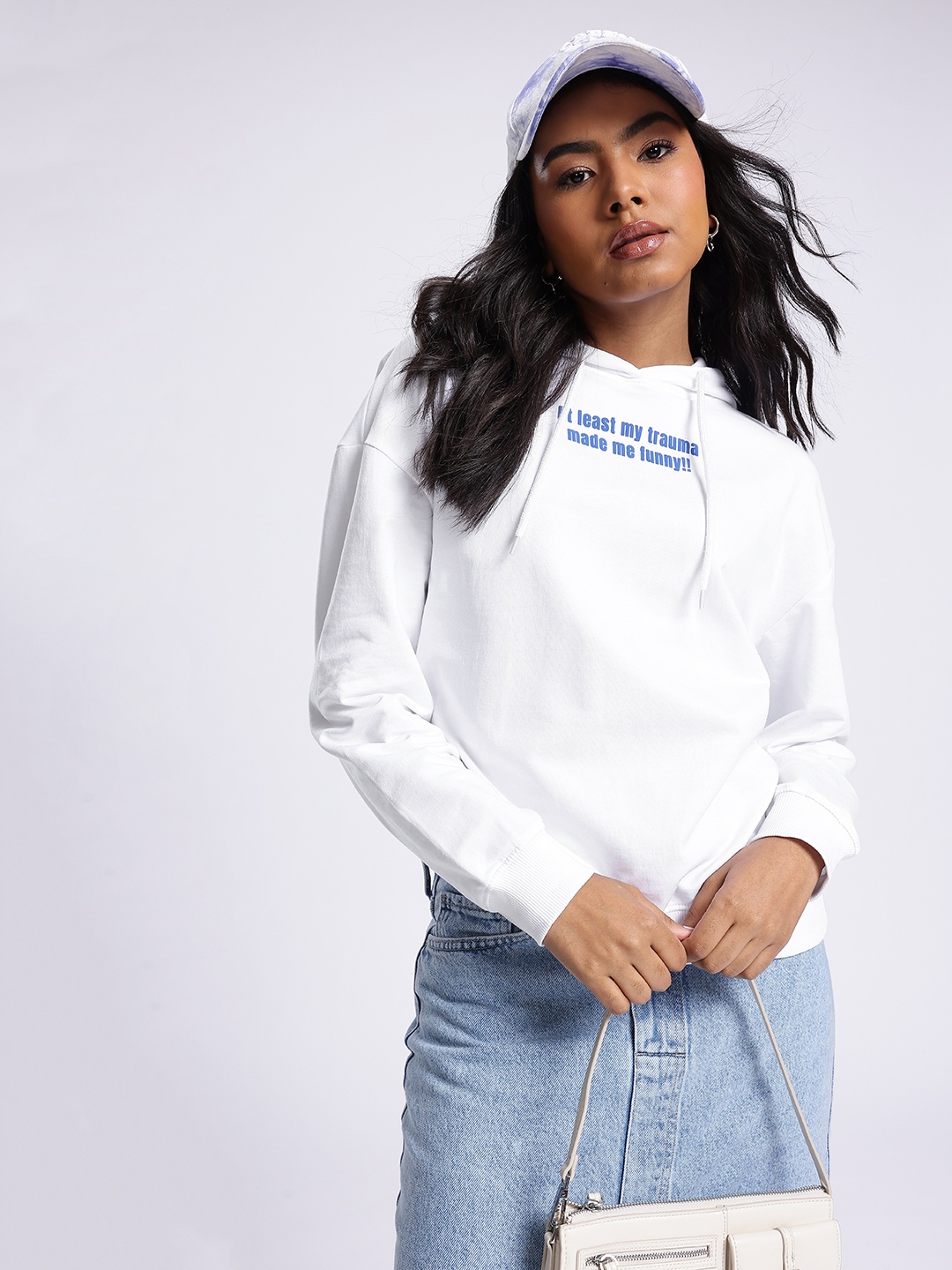 

glitchez Street Savvy Typography Printed Cotton Terry Hooded Oversized Sweatshirt, White