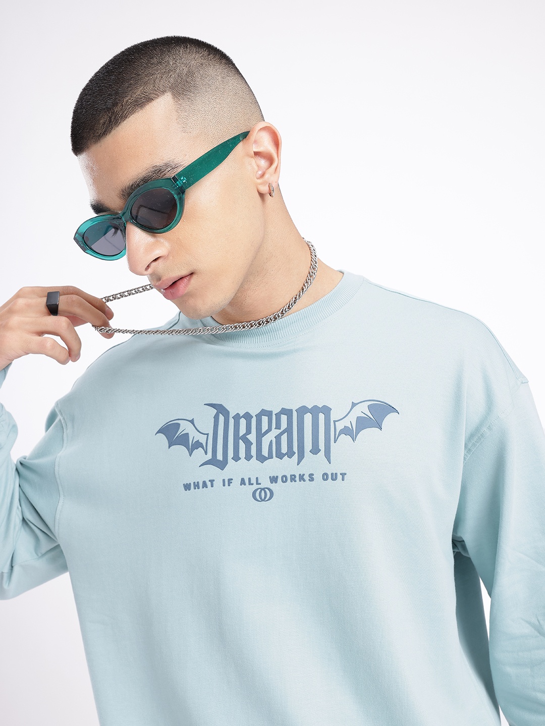 

glitchez Urban Dope Printed Cotton Terry Relaxed Fit Sweatshirt, Blue
