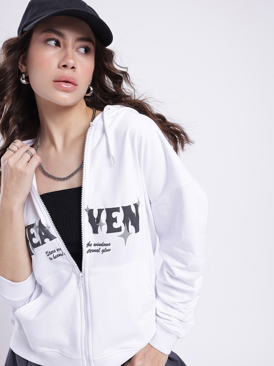 

glitchez Urban Serenity Cotton Terry Hooded Boxy Sweatshirt, White
