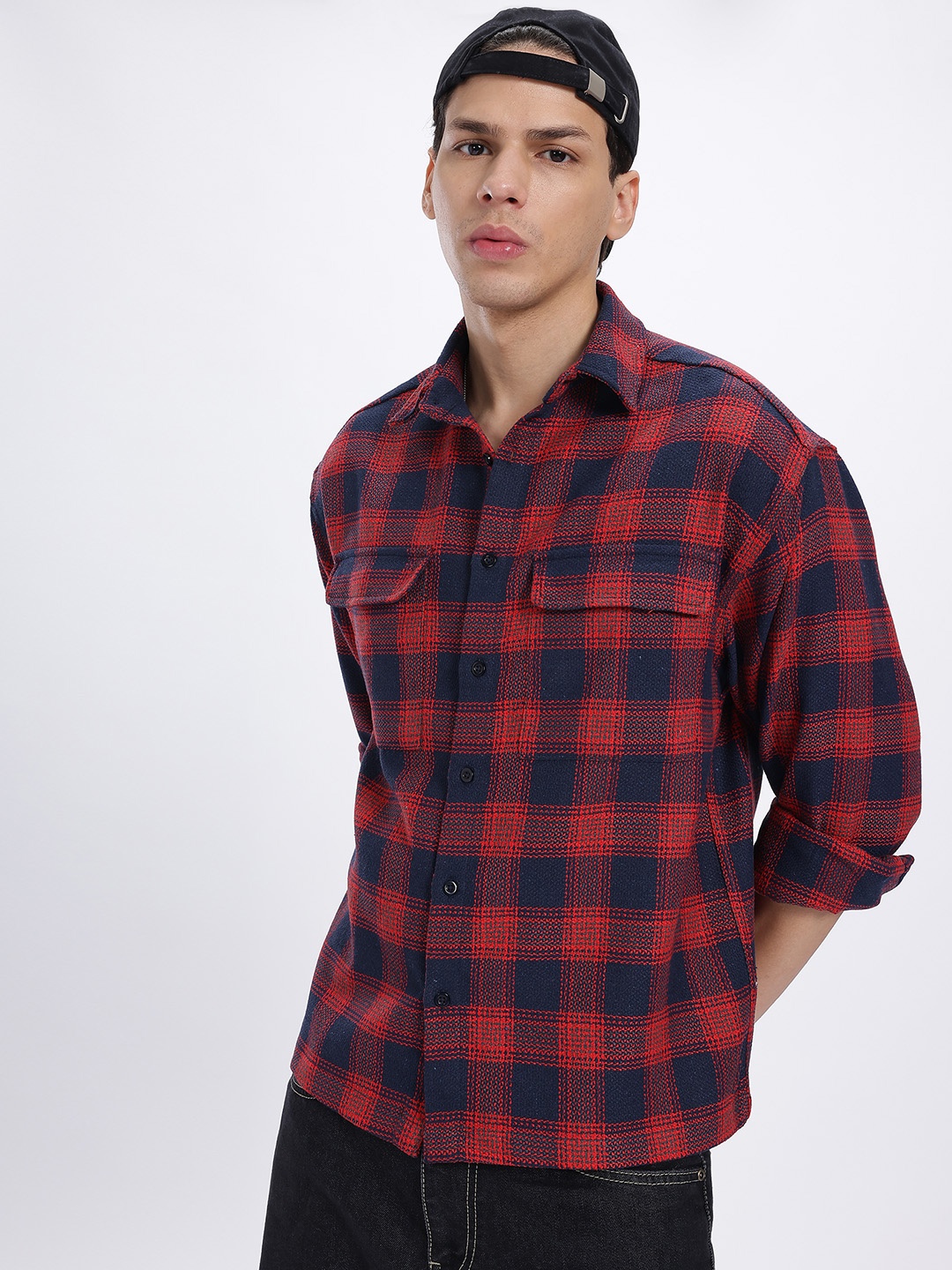 

glitchez Squared Up Relaxed Fit Shirt, Red
