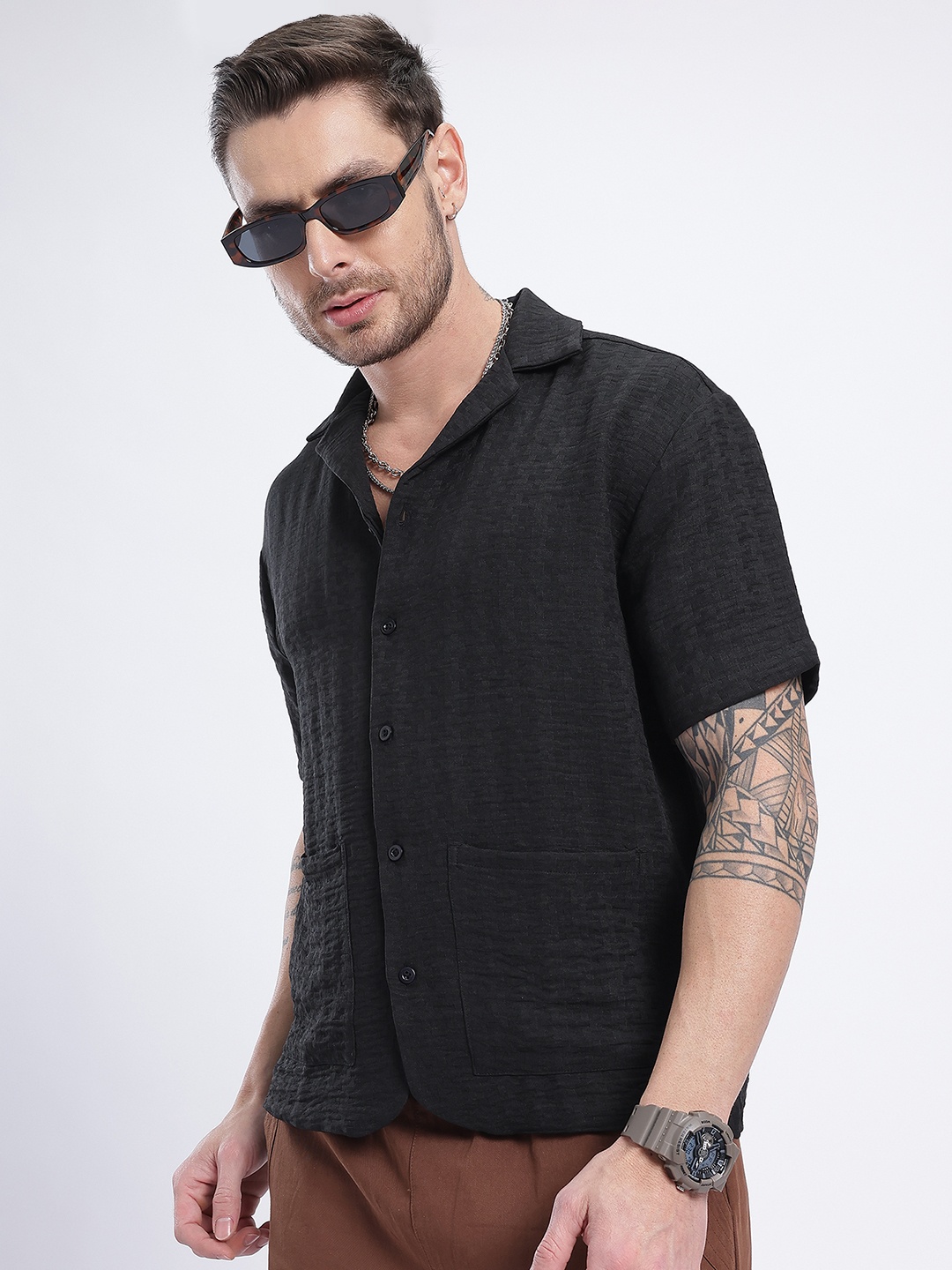 

glitchez Grunge Utility Self-Design Shirt, Black