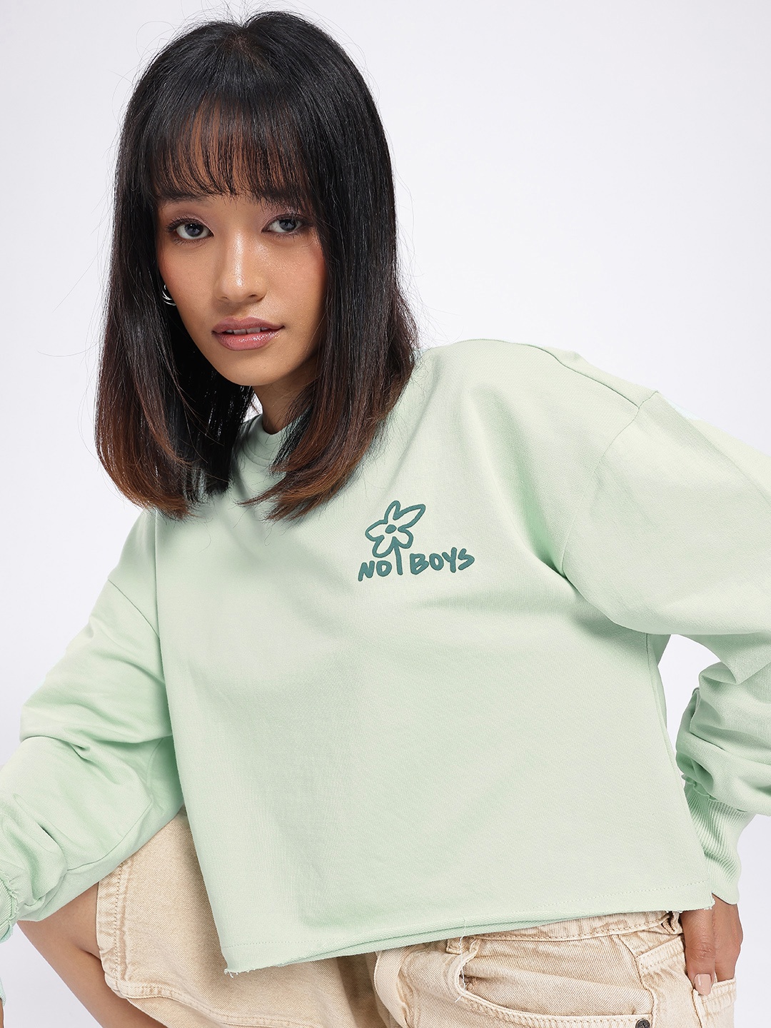 

glitchez City Slicker Printed Cotton Terry Boxy Pullover Sweatshirt, Green