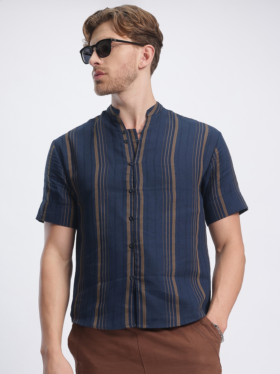 

glitchez Striped Ease Woven Shirt, Navy blue