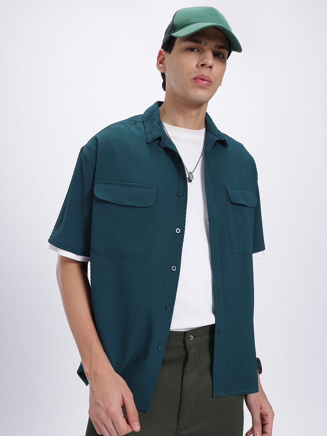 

glitchez Textured Vibes Relaxed Fit Shirt, Teal