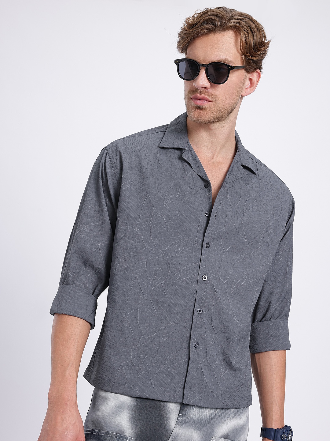 

glitchez Nature's Etching Casually Cool Relaxed Fit Shirt, Grey