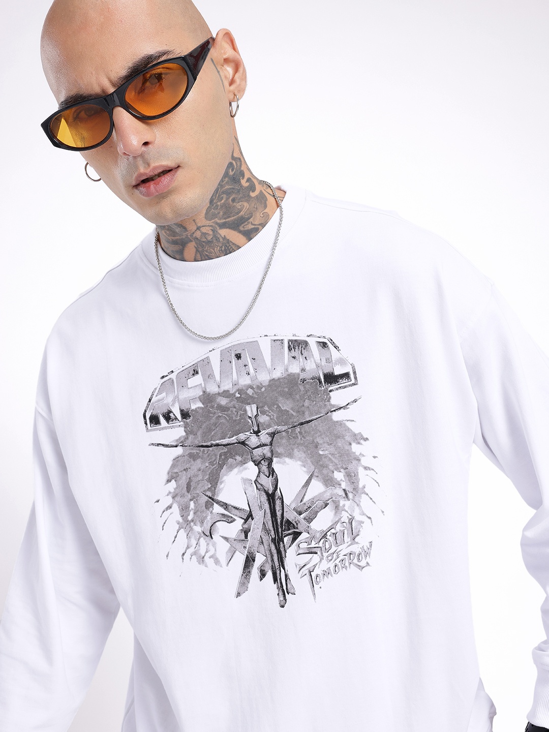 

glitchez Laid-back Luxe Printed Cotton Terry Oversized Sweatshirt, White