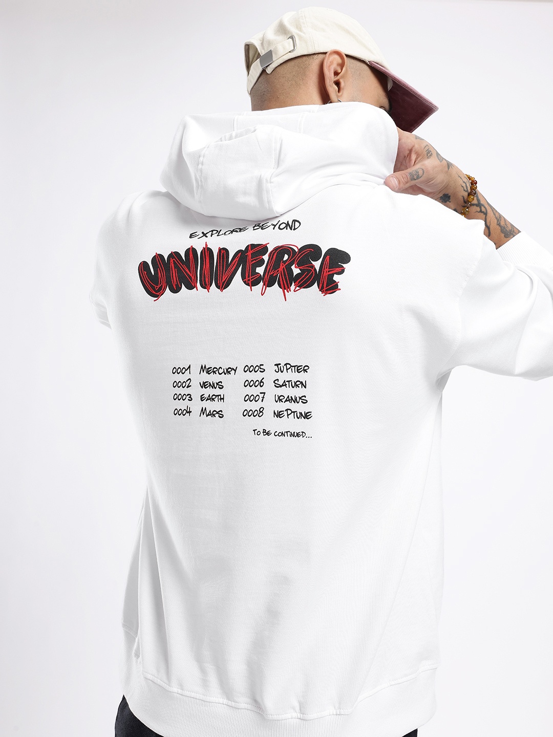 

glitchez Urban Savvy Printed Cotton Terry Oversized Hooded Sweatshirt, White