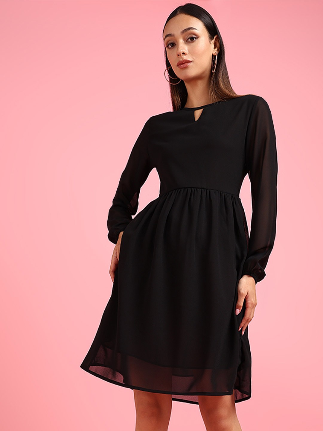 

DressBerry Women Round Neck Fit & Flare Dress, Black