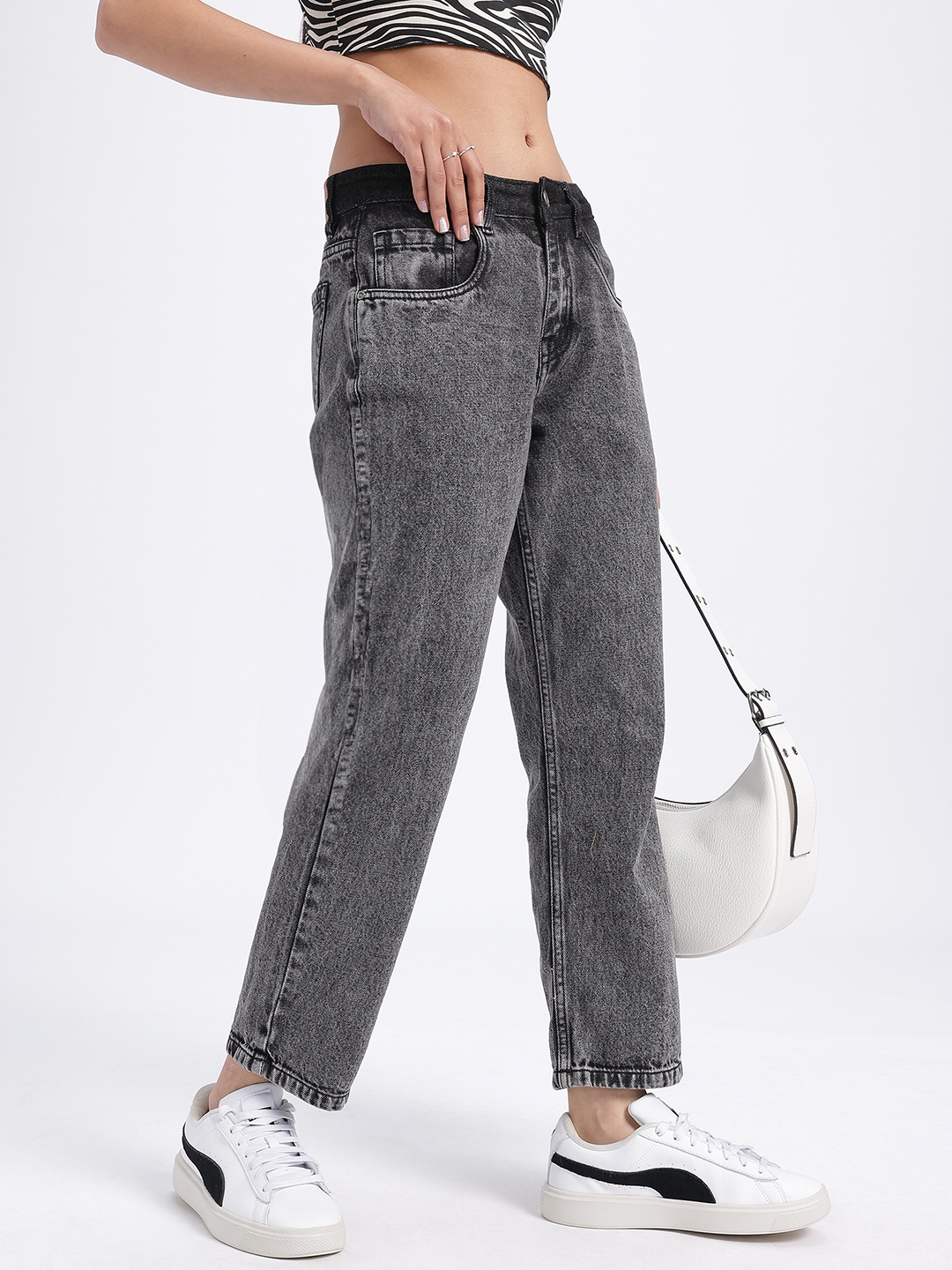 

glitchez Women Laid Back Luxe Relaxed Straight Jeans, Charcoal