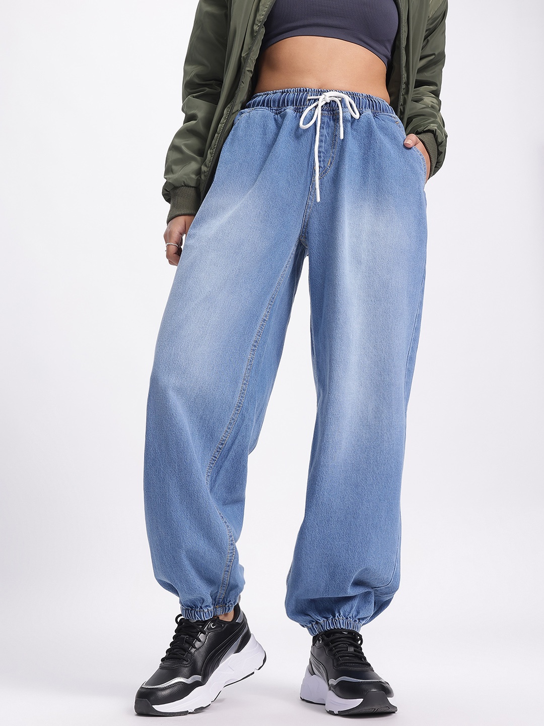 

glitchez Women Jogger Jazz Parachute Jeans, Blue