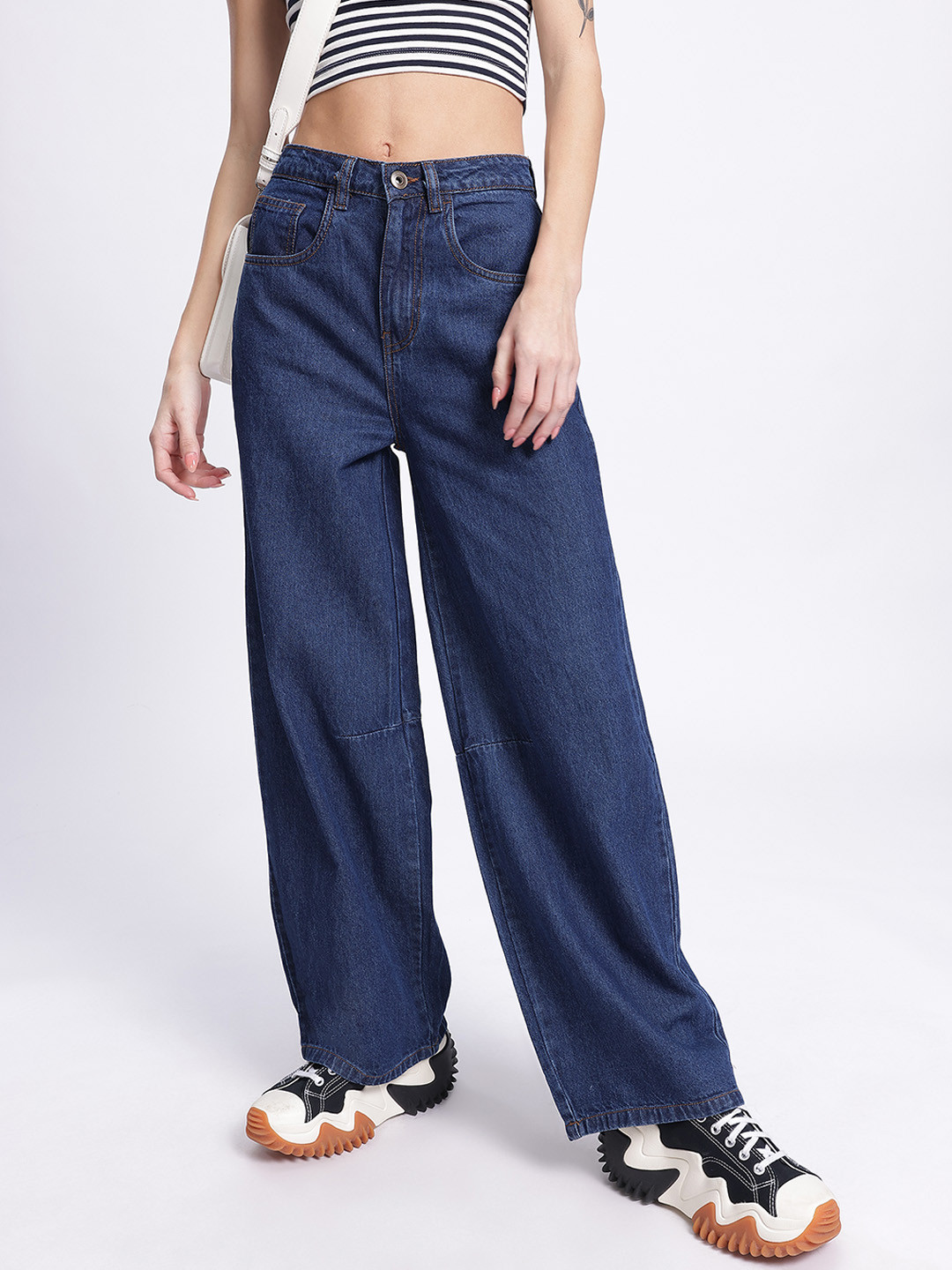 

glitchez Women Vintage Vibes Barral Fit Jeans, Blue