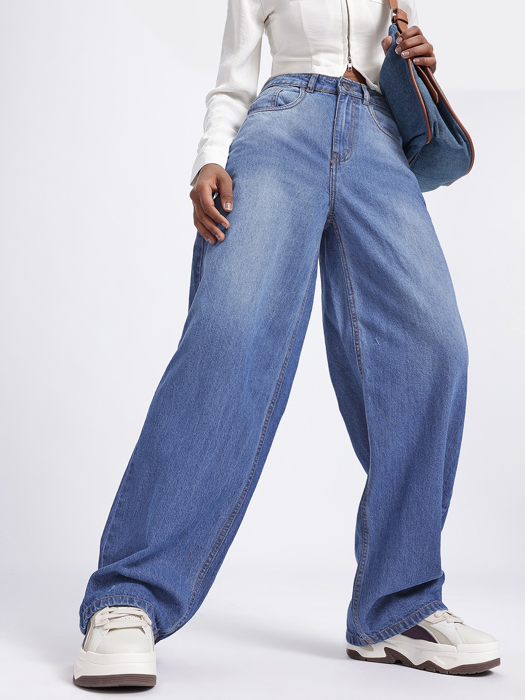 

glitchez Women Faded Play Baggy Jeans, Blue