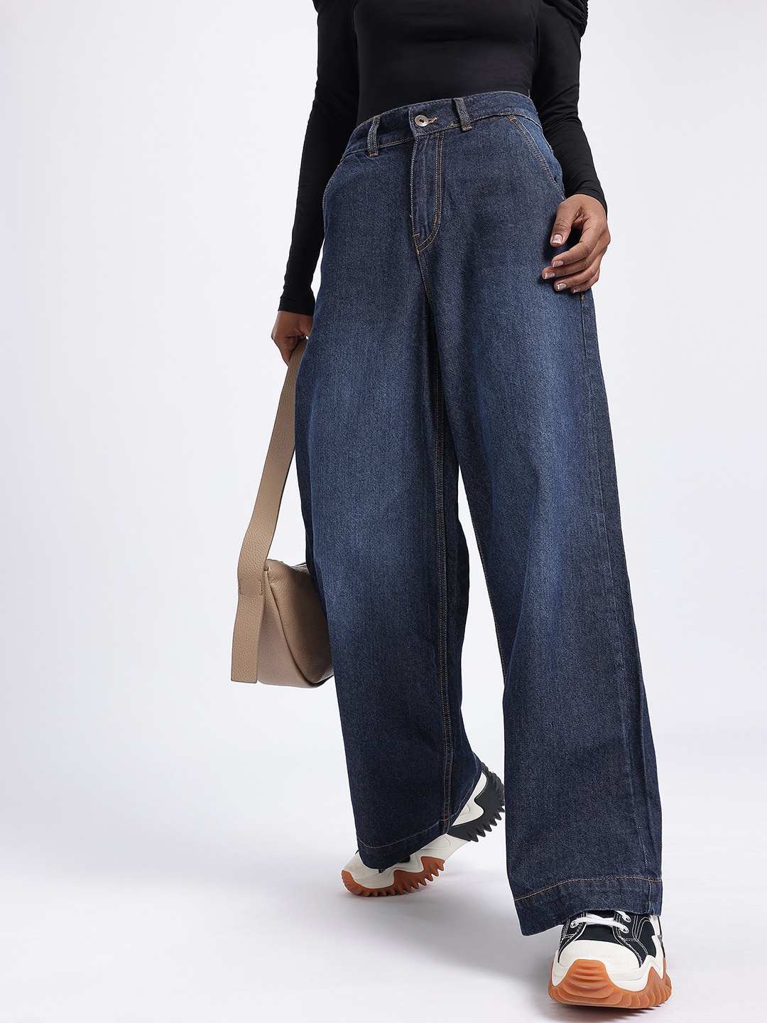 

glitchez Women Relaxed Sway Wide Leg Jeans, Navy blue