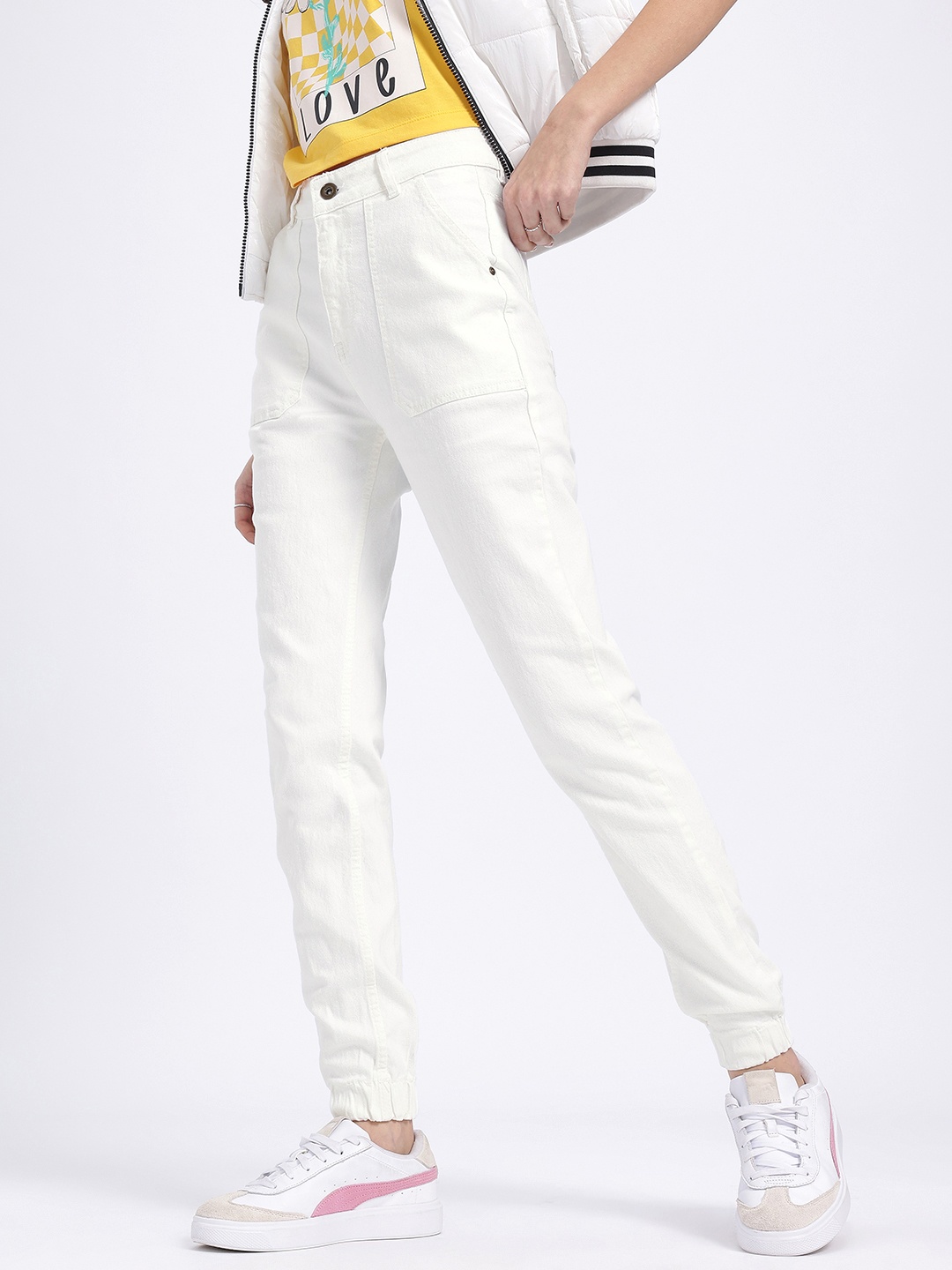 

glitchez Women Denim Drift Jogger Fit Jeans, White