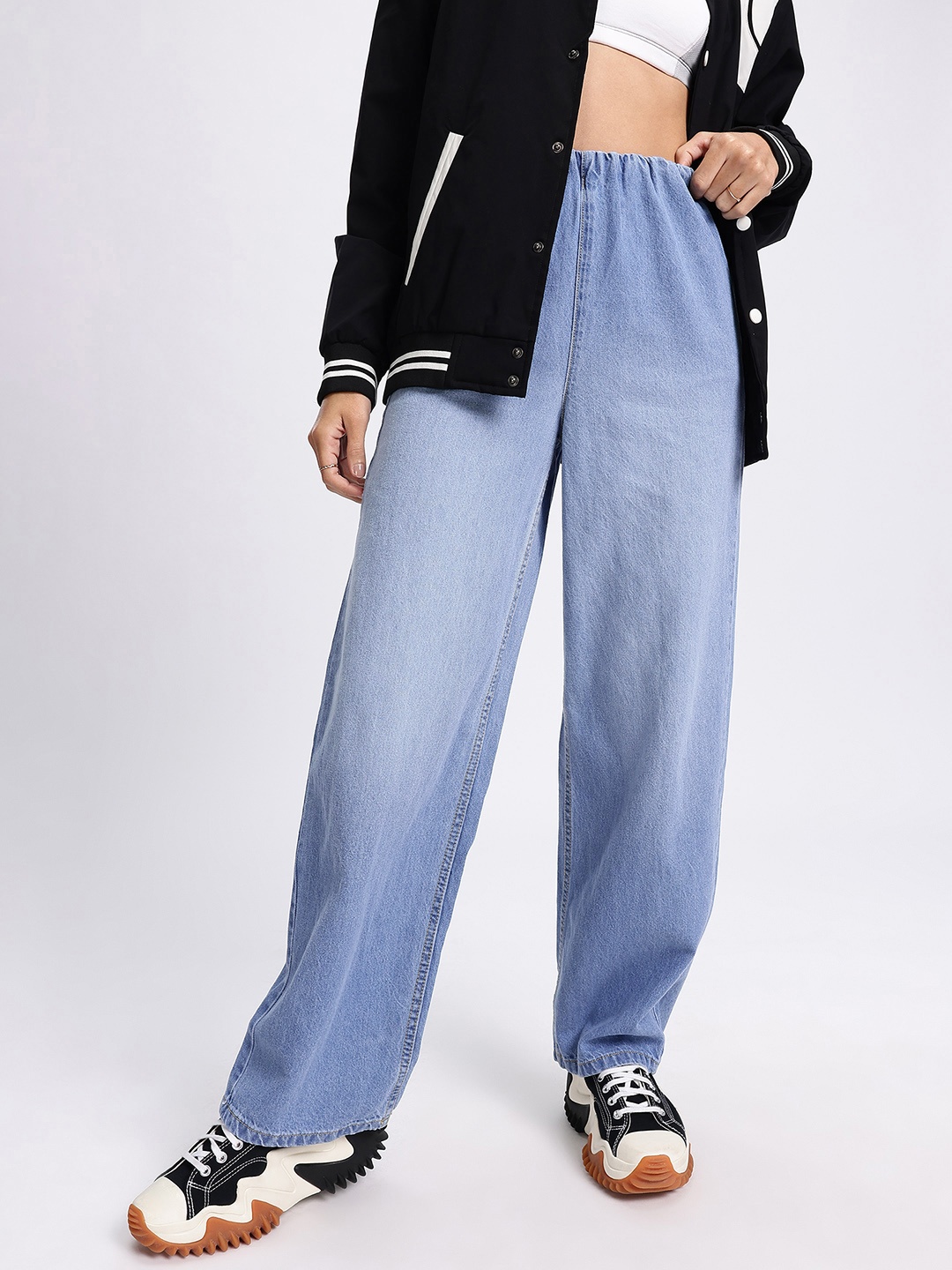 

glitchez Women Denim Delight Baggy Jeans, Blue