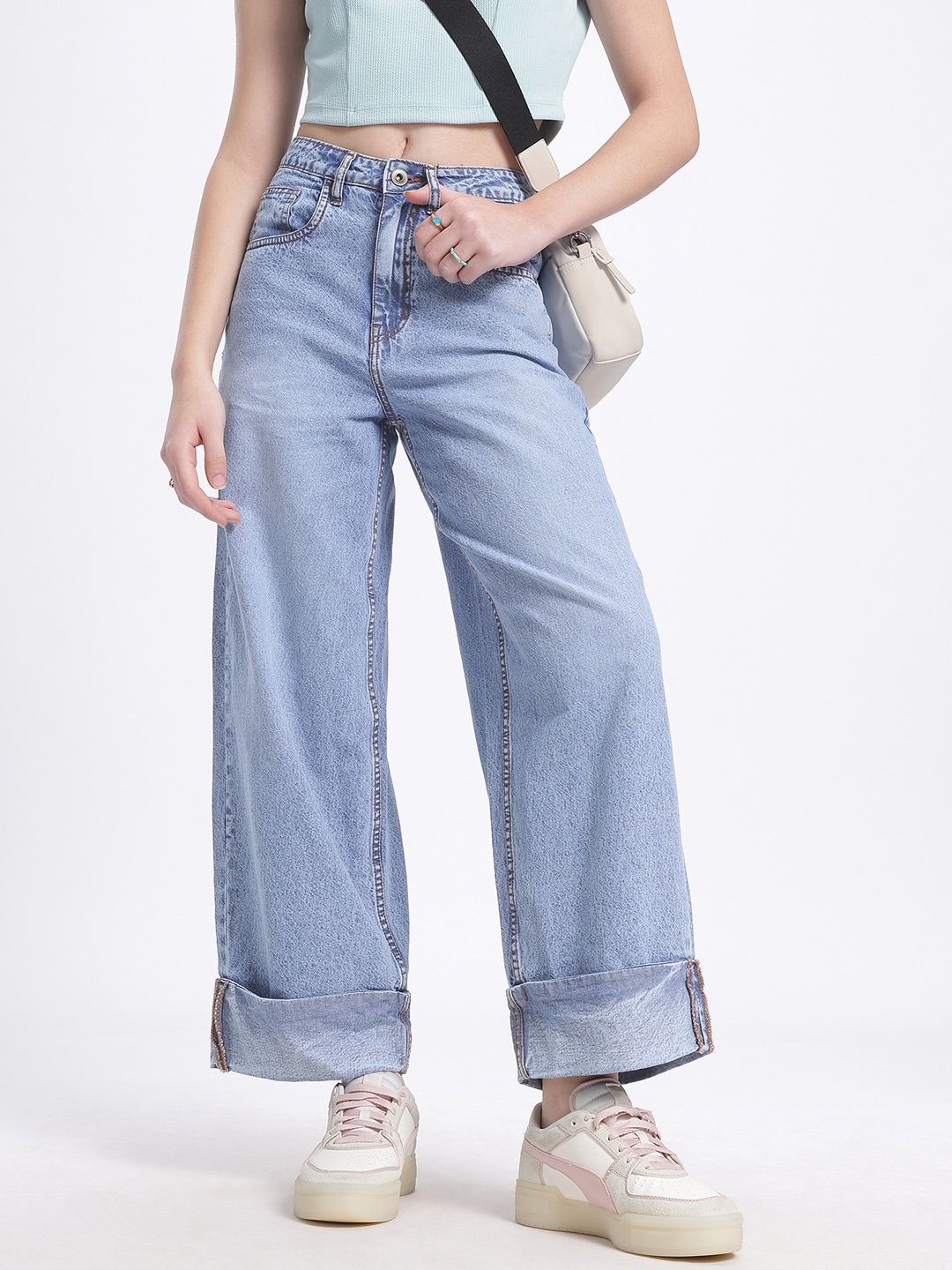 

glitchez Loose Reverie Pure Cotton Baggy Jeans, Blue