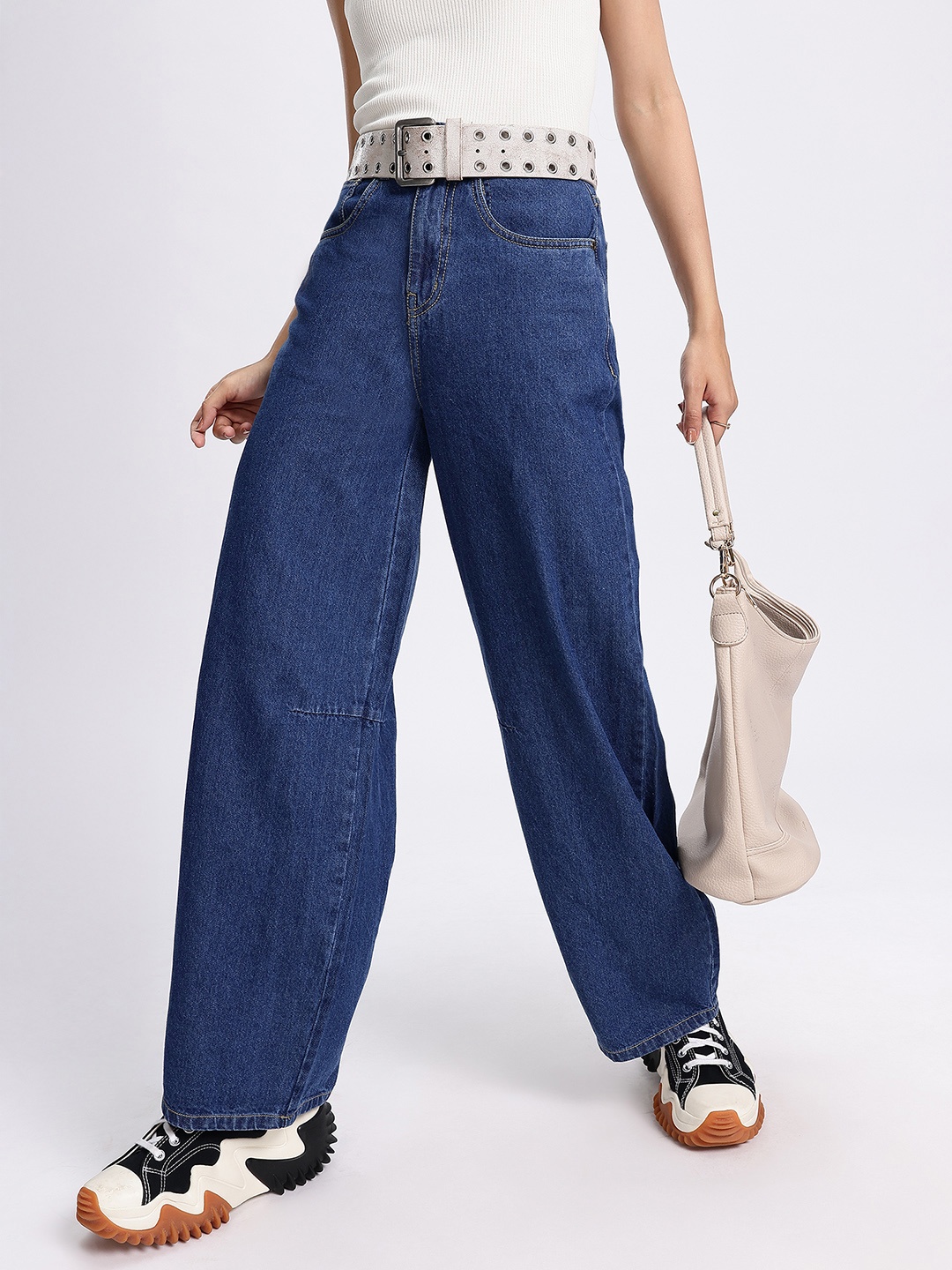 

glitchez Women Denim Dreams Barrel Fit Jeans, Blue