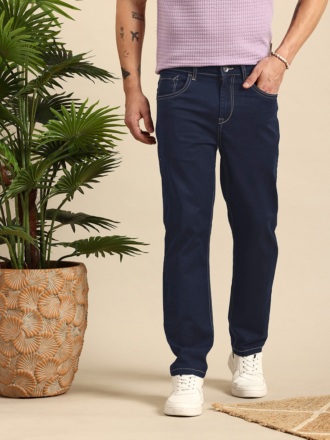 

Mast & Harbour Men Straight Fit High-Rise Stretchable Jeans, Navy blue