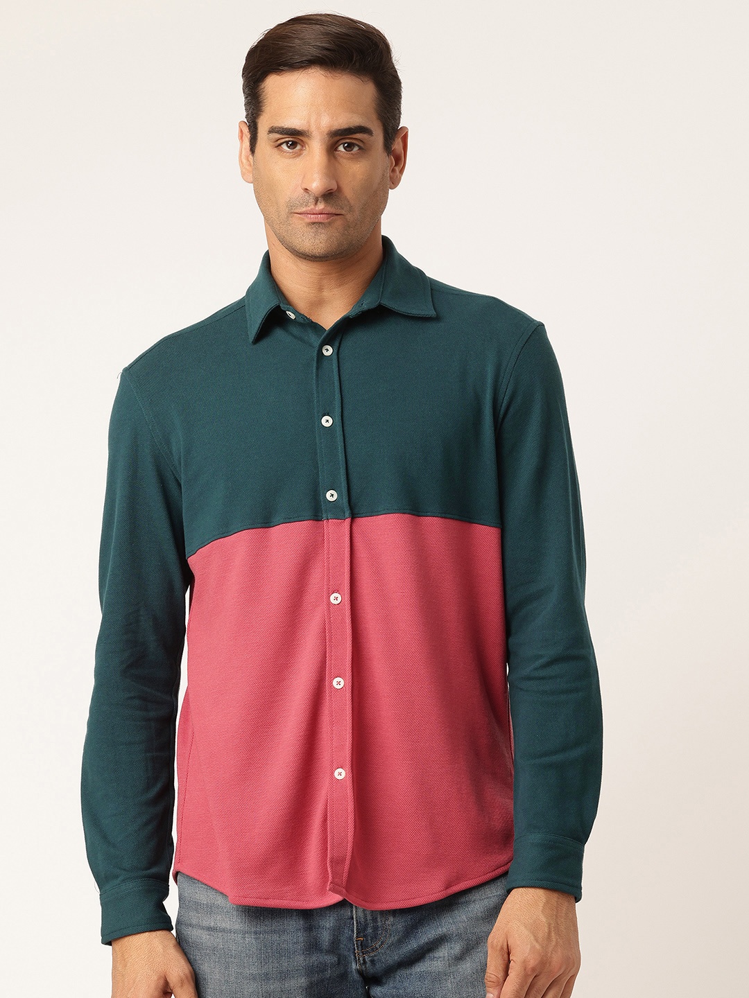 

Rue Collection Men Comfort Colourblocked Casual Shirt, Green