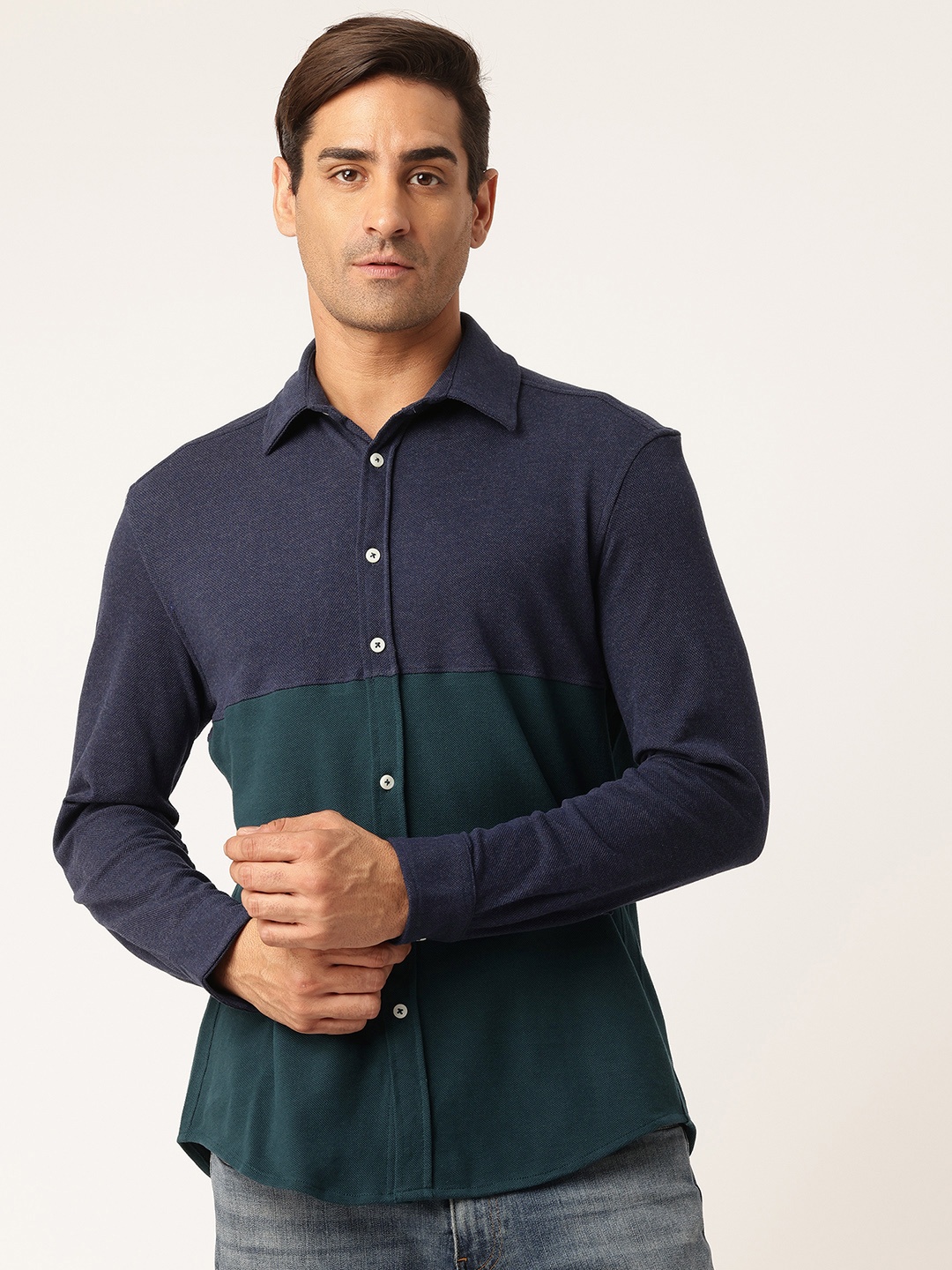 

Rue Collection Men Comfort Colourblocked Casual Shirt, Navy blue