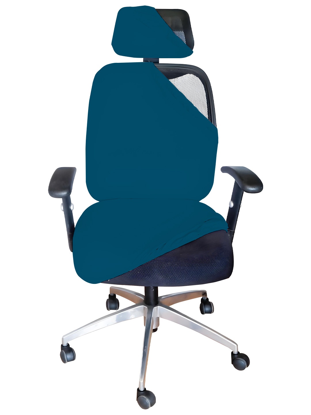 

LAZI Airforce Blue Stretchable Removable Office Chair Cover with Headrest Cover
