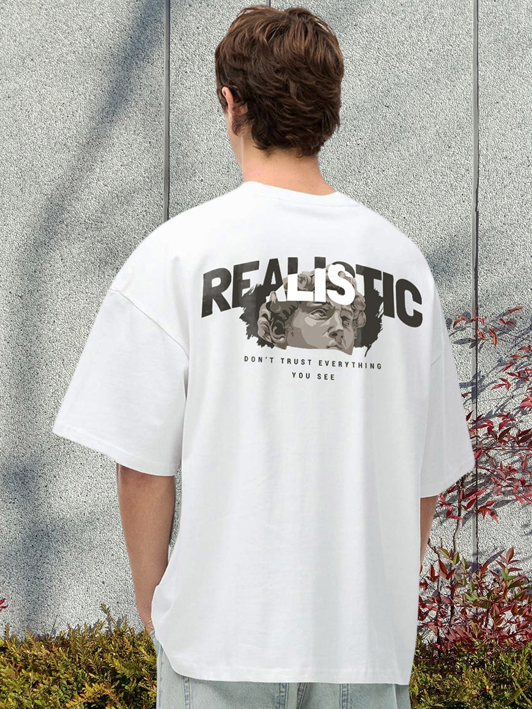 

PRONK Men Graphic Printed Round Neck Cotton Oversized T-shirt, White