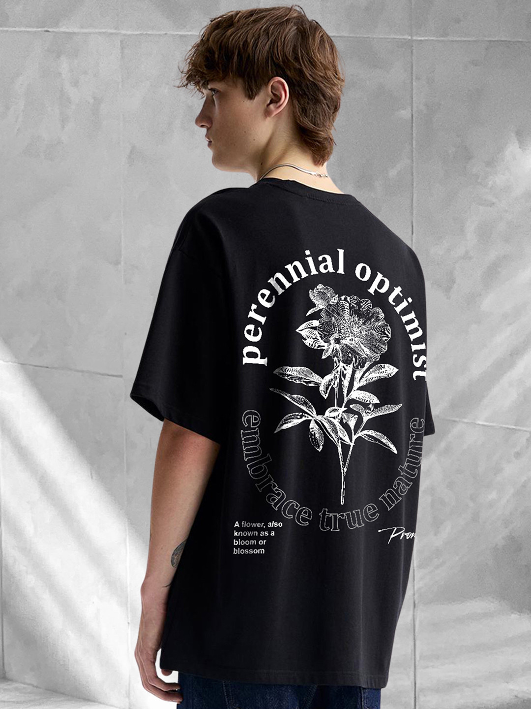 

PRONK Men Graphic Printed Round Neck Cotton Oversized T-shirt, Black