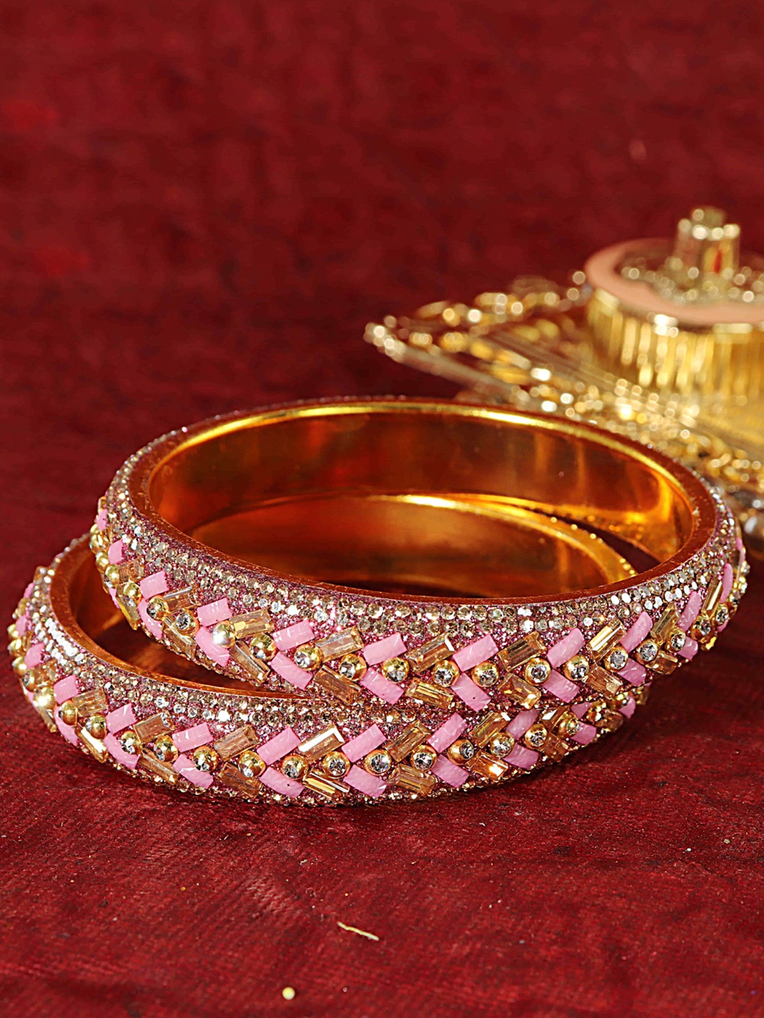 

LAVAZZA Set Of 2 CZ & Diamond Stone Studded Bangles, Yellow